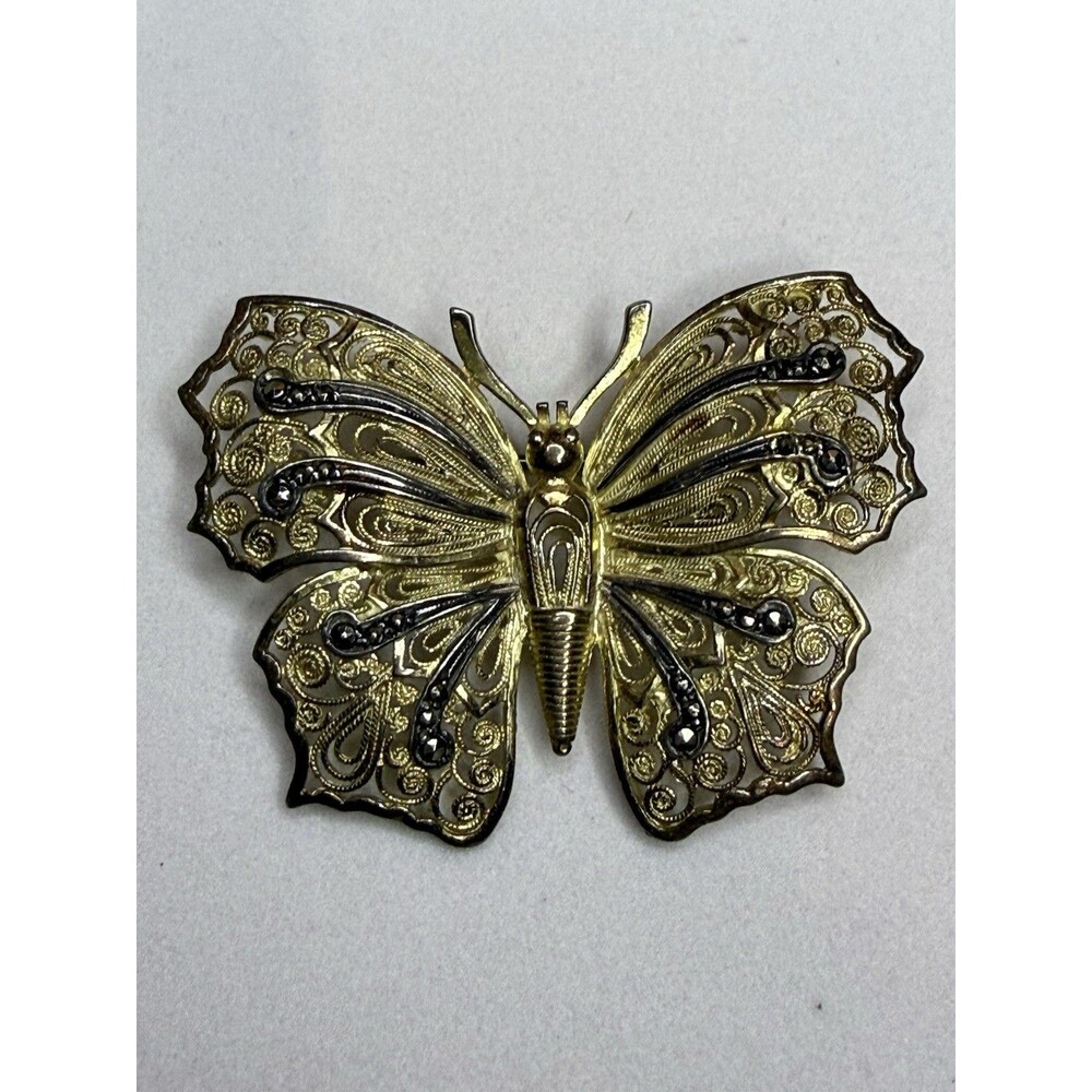 Alice Caviness Sterling Silver Vermeil  Germany Articulated Butterfly Pin Brooch